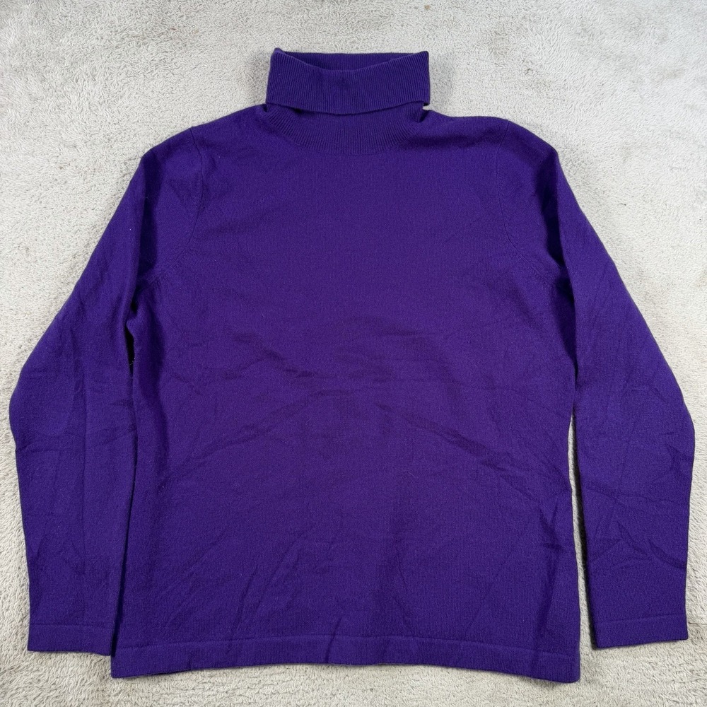 Pure Collection Sweater Women XL Purple 100% Cashmere Turtleneck Soft Pullover